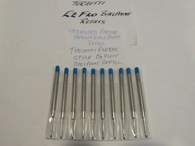 10 TERZETTI EzFlo Blue Ballpoint refills- fit Parker pens