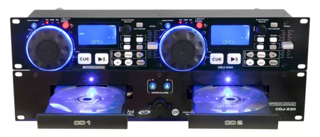 Pronomic Doppel DJ CD Player USB SD MP3 Pitch Bend Scratch Effekte Loop 19" Rack