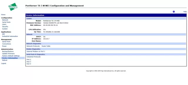 Digi PortServer TS 3+M MEI 3 port RS-232/422/485 serial device server 70001899 2