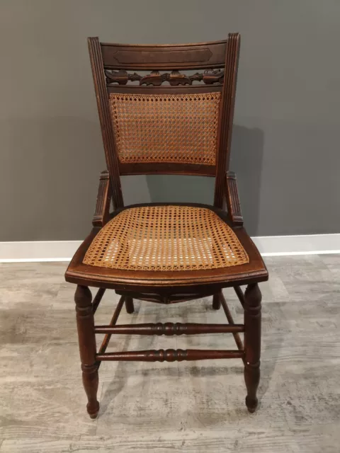Antique Victorian Era Wood Side/Accent Chair With Cane Seat 34in Tall