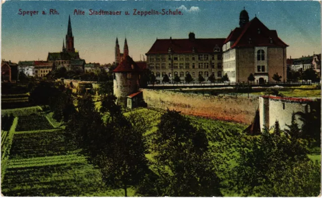 CPA AK Speyer Alte Stadtmauer u. Zeppelin-Schule GERMANY (921875)