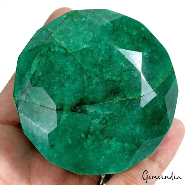 1850 Cts Natural Brazilian Green Emerald Round Faceted Huge Size Loose Gemstone