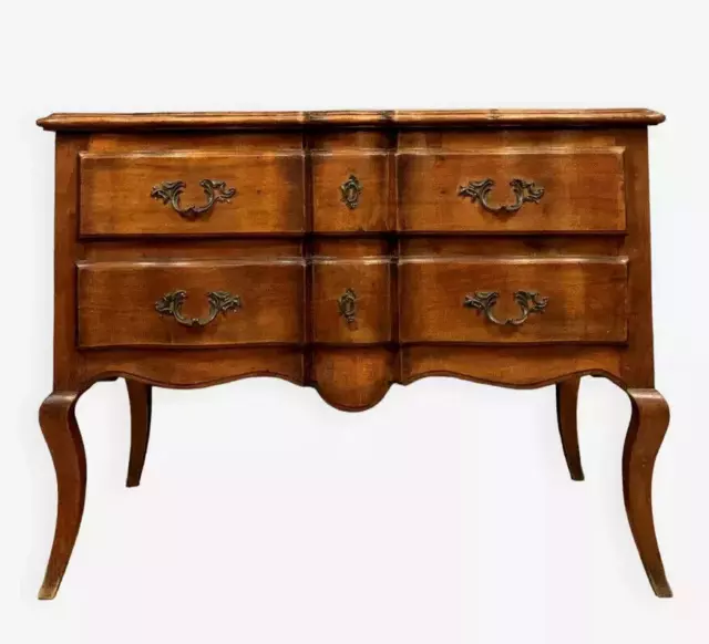 Magnifique commode sauteuse Louis XV arbalète en noyer massif vers 1880