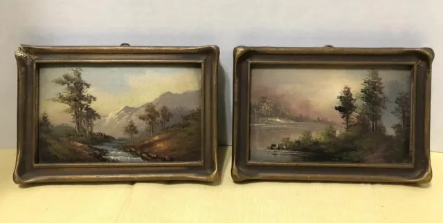 Pair Of Early 20th Century California Oil Paintings Stream By A Mountain
