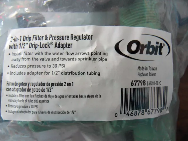 New Orbit 67798 2-in-1 Drip Irrigation Filter w/ 30 PSI Regulator & 1/2" Adapter 2