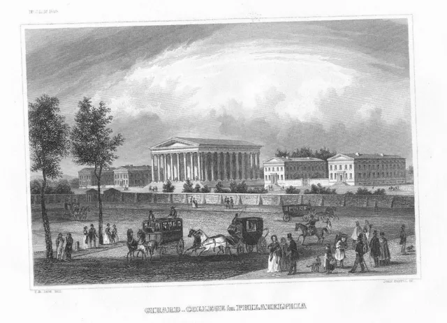 1850 - Philadelphia Girard-College Pennsylvania engraving Original Stahlstich