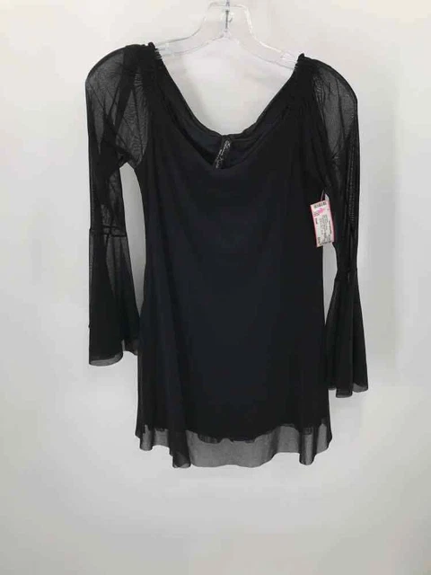 Pre-Owned Elana Kattan Black Size Small Bell Sleeve Open Shoulder Blouse