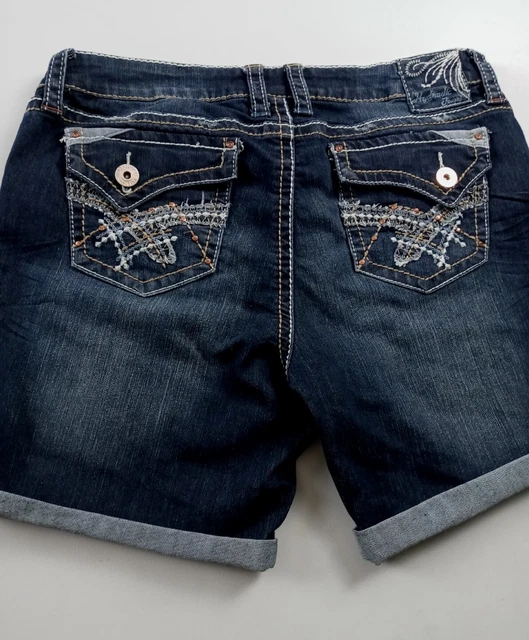 Hydraulic Jean Shorts Women Size 13/14 Lola Dark wash Flap Pockets Blue Denim