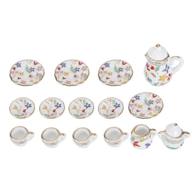 (Colorful Floral) 15Pcs Porzellan Dekoration Spielzeug Tee Set