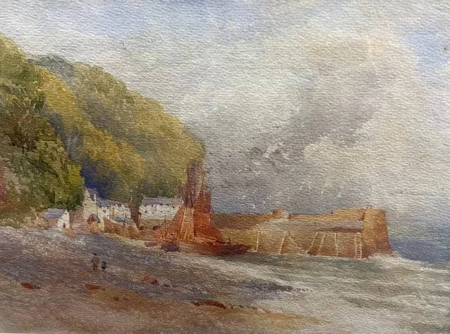 Vintage Watercolour of a Harbour Shore Scene "Clovelly" in Devon (Edith Hepburn) 2