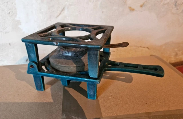 Vieux Réchaud Carré Matador En Fonte émaillée Bleu – Vintage Déco
