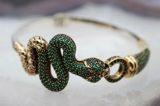 Bracelet femme émeraude serpent fait à la main femme bracelet manchette...