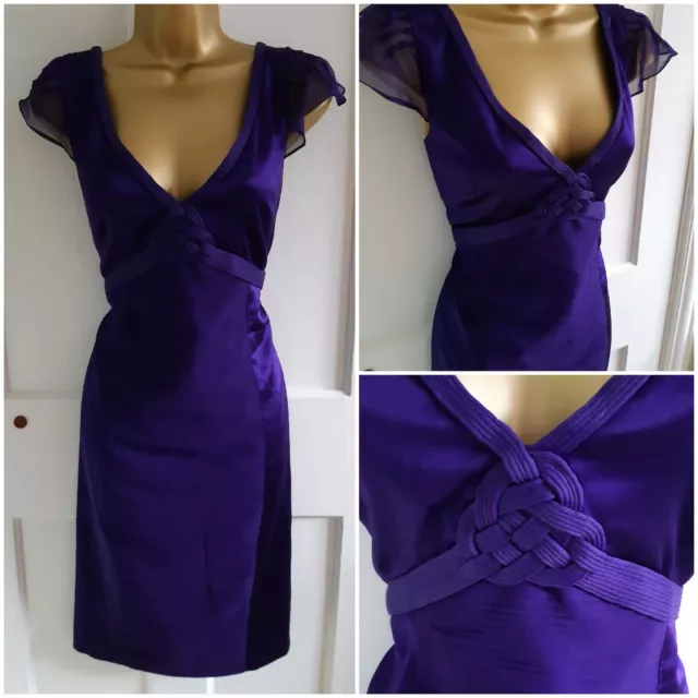 Karen Millen Satin Cadbury Purple Silk Celtic Knot Lined Shift Dress Size 14