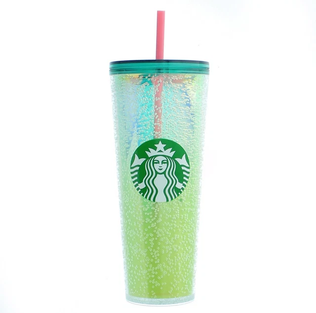 STARBUCKS VENTI Tumbler 2022 Yellow and Green Ombre Bubbles Cup, 24oz
