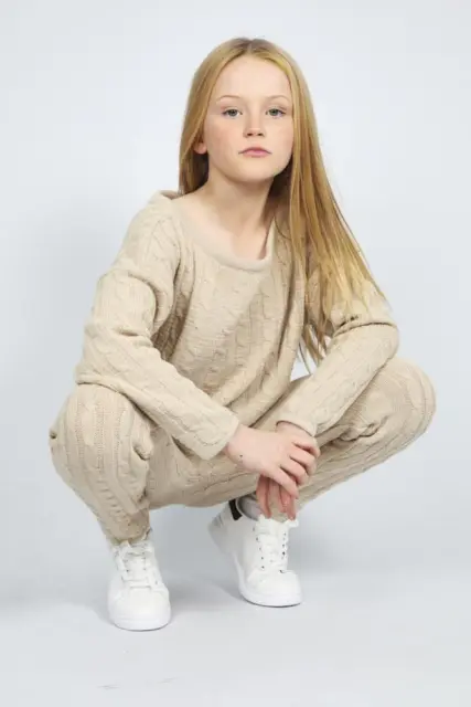 Leggings top per ragazze Co-ord loungewear con cavo lavorato a maglia bambini abito a maglia 4
