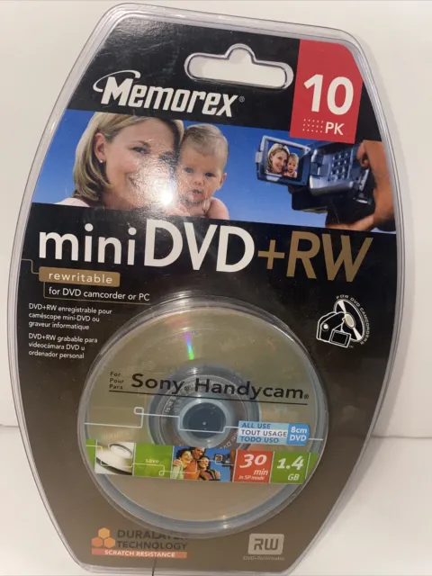 Memorex Mini DVD+RW Rewritable Discs For DVD Camcorder/PC 10 Pack New Sealed