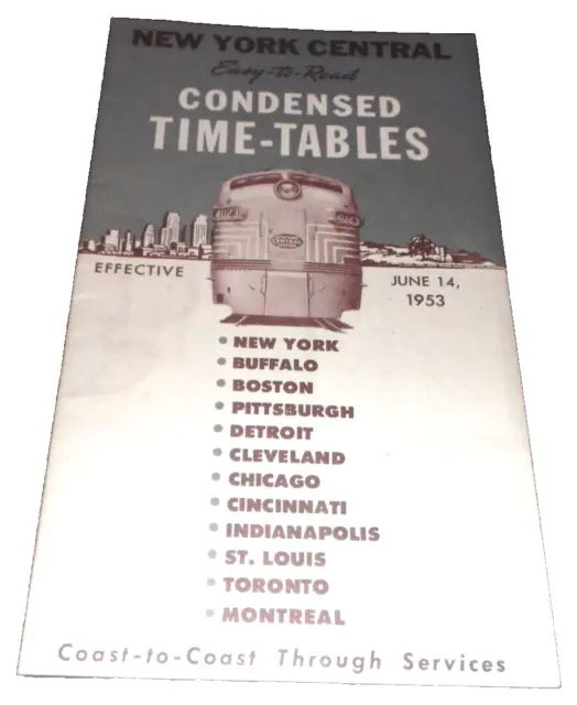 June 1953 New York Central Nyc Condensed System Public Timetable