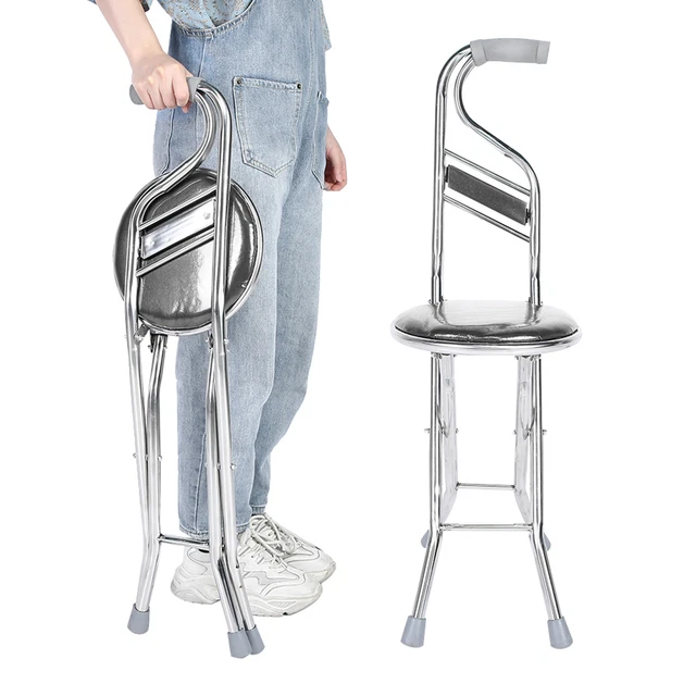 () Taburete plegable para caminar de acero inoxidable para ancianos cuatro patas GDT