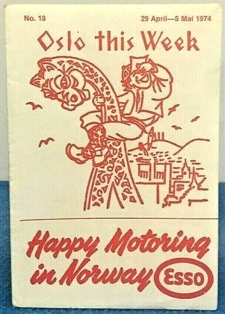 Vintage Oslo Norway Brochure Happy Motoring ESSO Tourist Travel Guide 1974