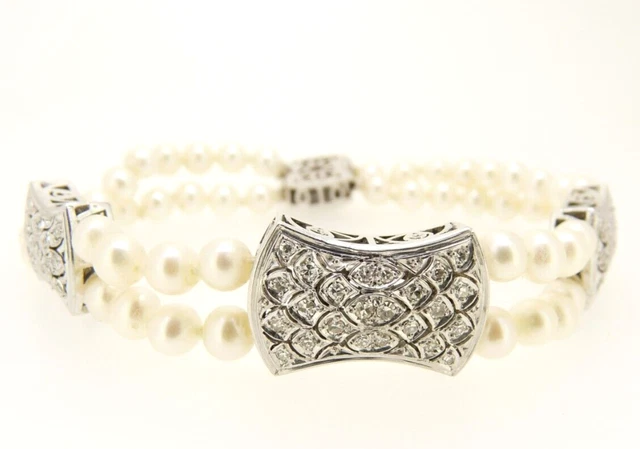 Bracelet Vintage Ans '60 IN Or Massif 18K Avec Diamants Naturels Et Perles