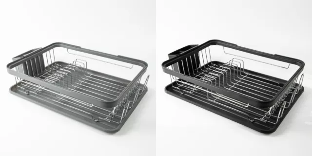 Kitchen Dish Drainer Rack with Plastic Drip Tray Cutlery Holder - Black/Grey