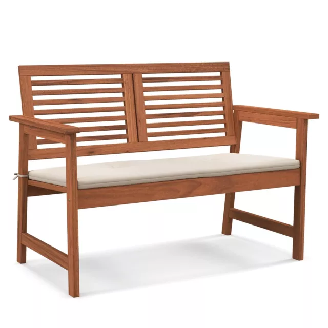 Banc de Jardin en Bois Dossier Siège à Lattes Accoudoirs Coussin Amovible 2 Pla