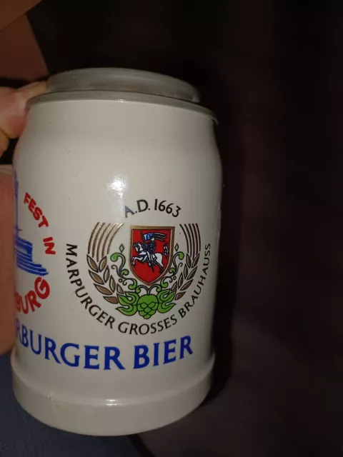 Marburger Brauerei Biergrug mit Zinndeckel 0,5l Steingut 3