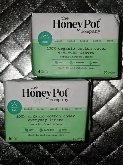 (2) The Honey Pot Company revestimientos diarios de panty con infusión de hierbas paquetes de 30 quilates diarios