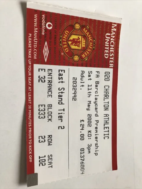 Manchester Utd V Charlton Athletic League 11th May 2002..Match Ticket