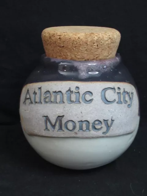 Tumbleweed Pottery "Atlantic City Money" Ceramic Bank Jar With Cork Lid Stopper