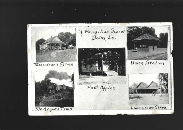 Vintage Postcard  Louisiana  Bains Multi View  Train And Depot  1920