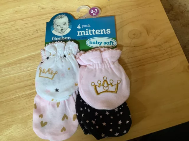 Gerber Baby Girl Mittens 4-Pack, Princess (0-3 Months)