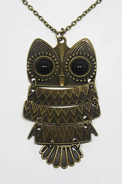 Necklace Bronze Segmented Owl Pendant with attached Link Chain