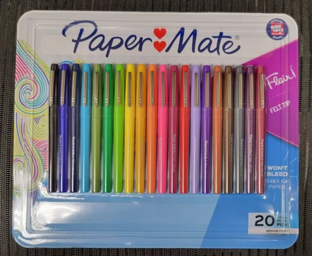 PAPER MATE FLAIR Medium Point Guard Felt Tip Pens 20 ct assorted