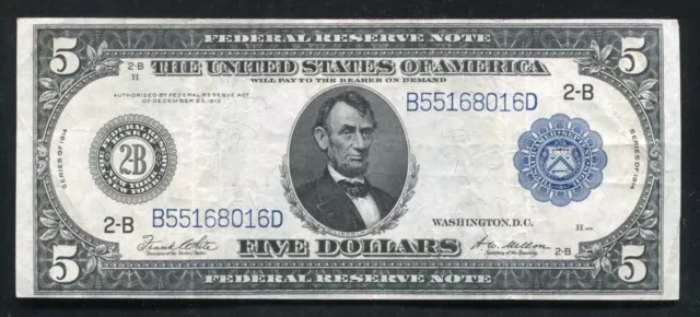 FR. 851a 1914 $5 FIVE DOLLARS FRN FEDERAL RESERVE NOTE NEW YORK, NY VERY FINE+