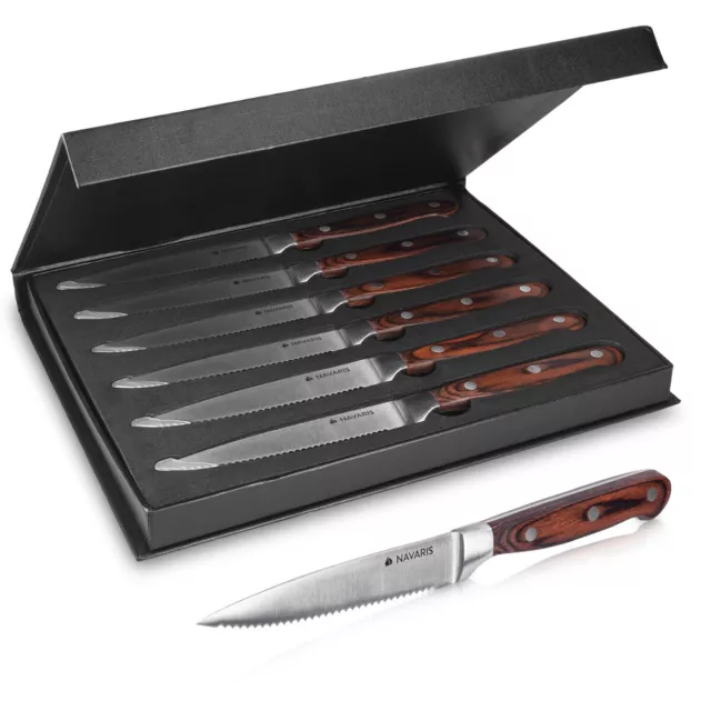 Steakmesser Set mit Holzgriff Besteck Messer 6-teilig Besteckset aus Edelstahl