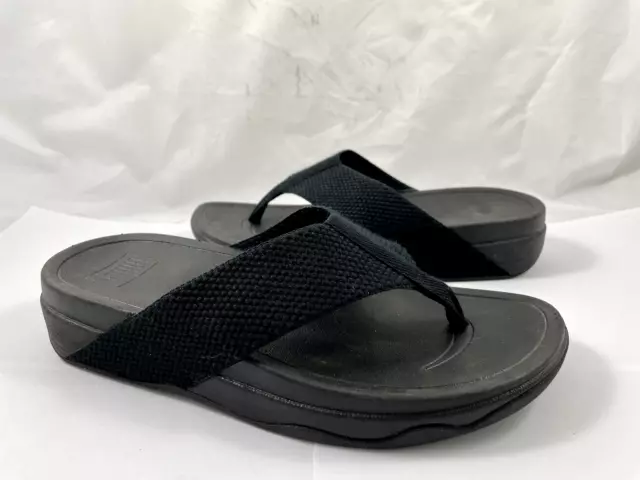 FitFlop Women's Size 7 Surfa Fabric Toe Post Thong Slide Sandals Black Reg $65