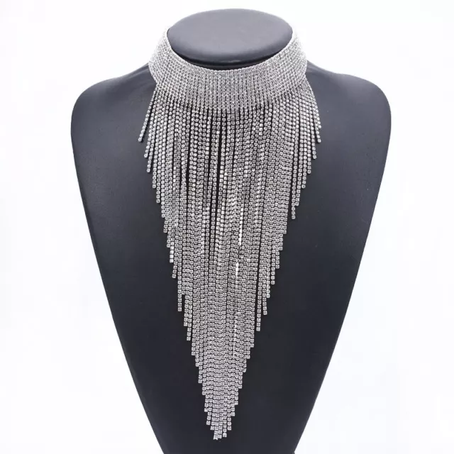 Gorgeous Crystal Rhinestone Tassel Choker Necklace Pendant Women Wedding Jewelry