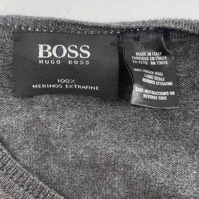 Hugo Boss v neck sweater extra fine merino wool made in Italy Grey Sz XL 3