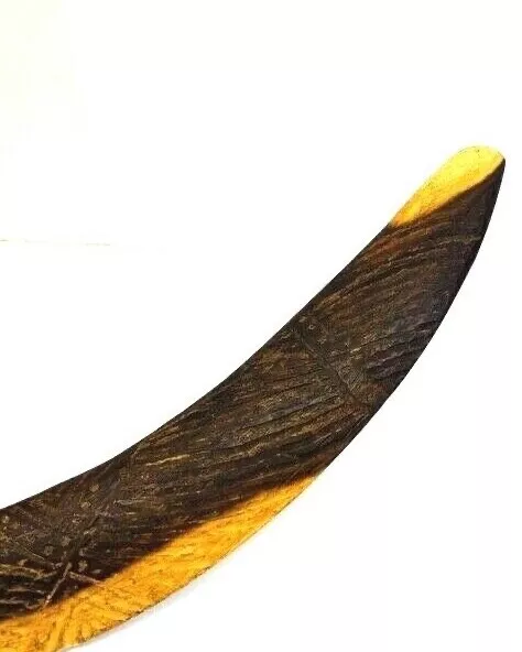 Vintage Aboriginal Decorated Hunting Boomerang, Mulga Wood, Australia 18.5" Long 3