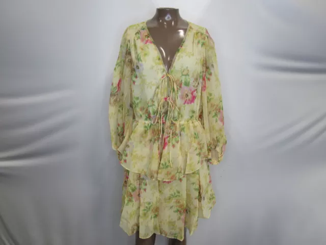 Ted Baker Womens V Neck CGT Printed Tie Front Mini Dress Size 6 Yellow