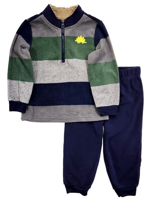 Carters Infant Boys Gray Stripe Dinosaur Jacket & Blue Jogger Sweatpants 24M