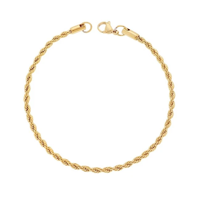 Bracciale catena corda mm 3 in acciaio colore oro