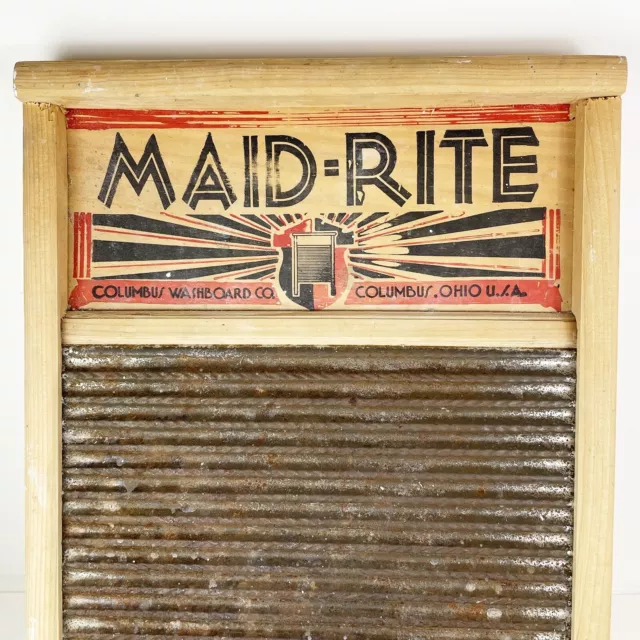 Vintage Maid-Rite Rustic Washboard No 2072 Standard Columbus Washboard Co. Ohio 2