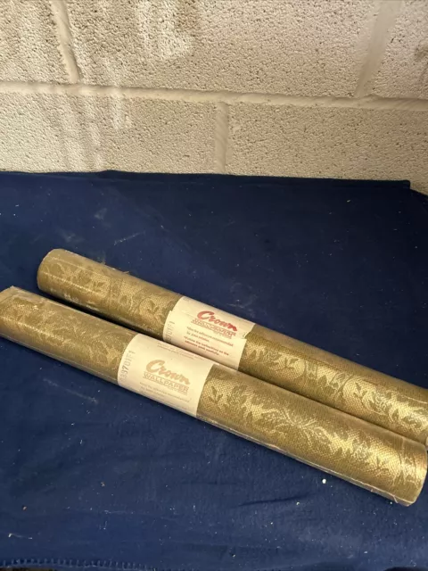 2 X Vintage Retro Wallpaper Rolls Unopened 1970’s Crown  Vinyl Gold  G38701F1