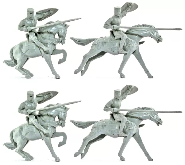 Ideal Recast Prince Valiant Knights - 70mm toy soldiers - 4 gray mounted & acces