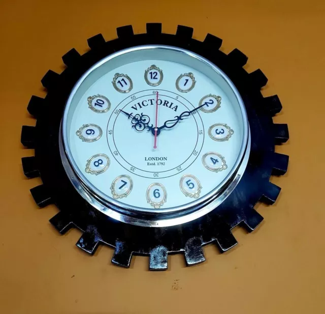 Reloj de pared con marco de madera vintage victoriano negro hecho a mano... 2