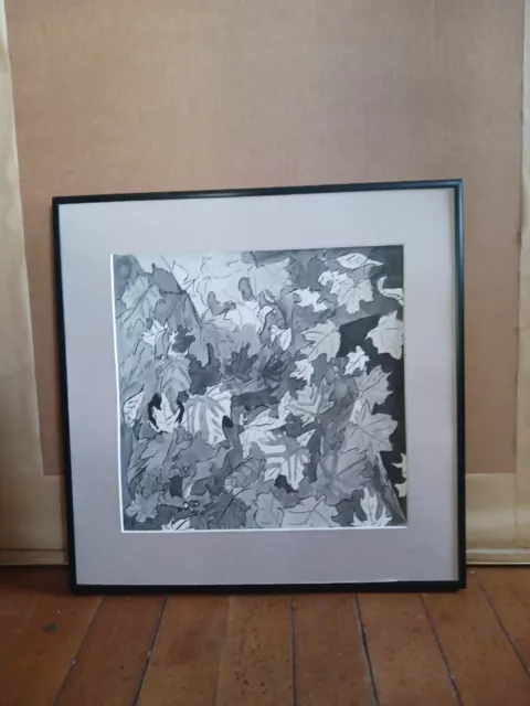 Black And White PEN AND INK Original Art OOAK FALL Foliage Drawing Framed Matted