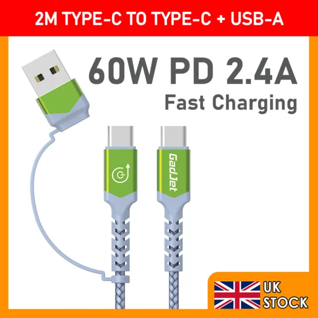 Type-C To Type-C 2m Charging Cable + USB-A Converter 2.4A 60W PD Fast Charging