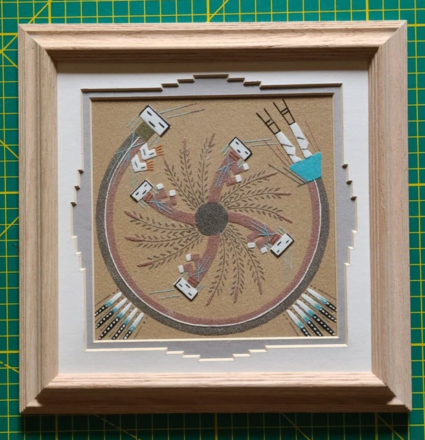 Artist Signed Navajo Native American Sand Art Painting, Framed & matted.